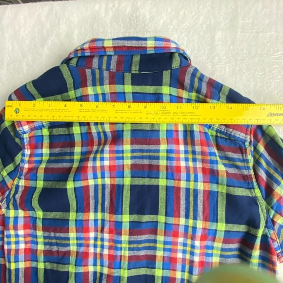 Abercrombie & Fitch Shirt Mens Medium Muscle Flannel Blue Green Plaid Button Up - Picture 11 of 13